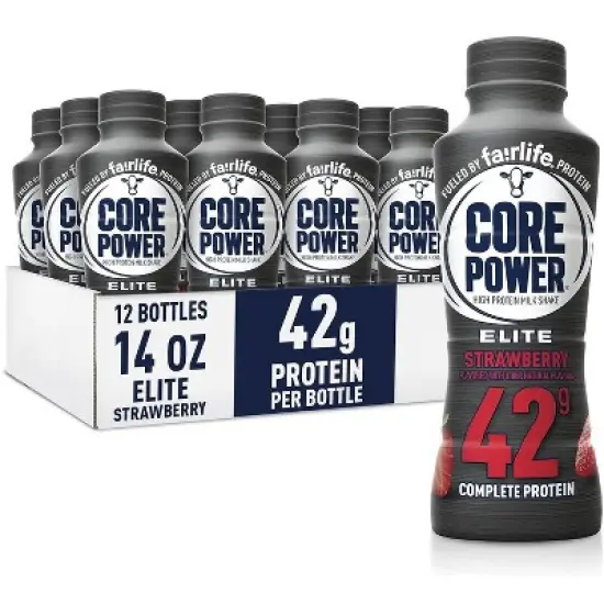 Core Power Elite Protein Shake &ndash; 42g Complete Protein 12 Pack, Strawberry Flavor, Ready-to-Drink Recovery Shake with Real Milk,14oz Bottle image {7}
