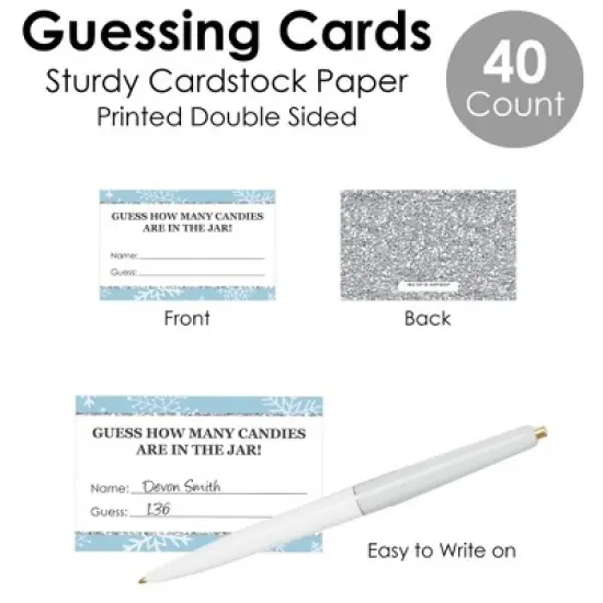 Big Dot of Happiness Winter Wonderland - How Many Candies Snowflake Holiday Party and Winter Wedding Game - 1 Stand and 40 Cards - Candy Guessing Game image {4}