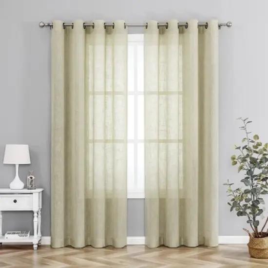 Kate Aurora 2 Pack Lux Thread Premium Woven Grommet Top Sheer Curtain Panels image {9}