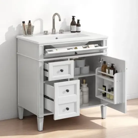 30" Bathroom Vanity with Sink &acirc;&acirc;&sbquo;?MDF and Solid Wood Cabinet, Roman Legs,Undermount Ceramic Sink,Freestanding Cabinet image {21}