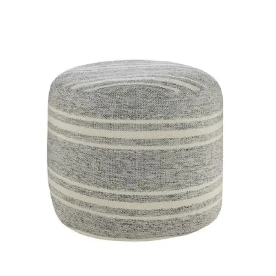 HomeRoots 18" Gray Polyester Round Striped Indoor Outdoor Pouf Ottoman image {5}