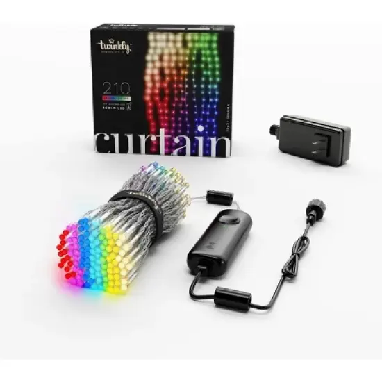 Twinkly Curtain App-Controlled LED Christmas Lights with 210 RGB+W (16 Million Colors + Warm White) LEDs. 5 by 7 feet. Clear Wire image {1}