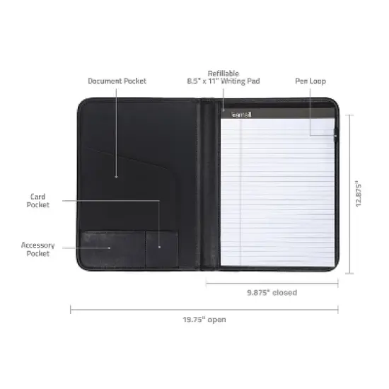 Samsill Professional Padfolio Storage Pockets/Card Slots Writing Pad Black 70810 image {2}