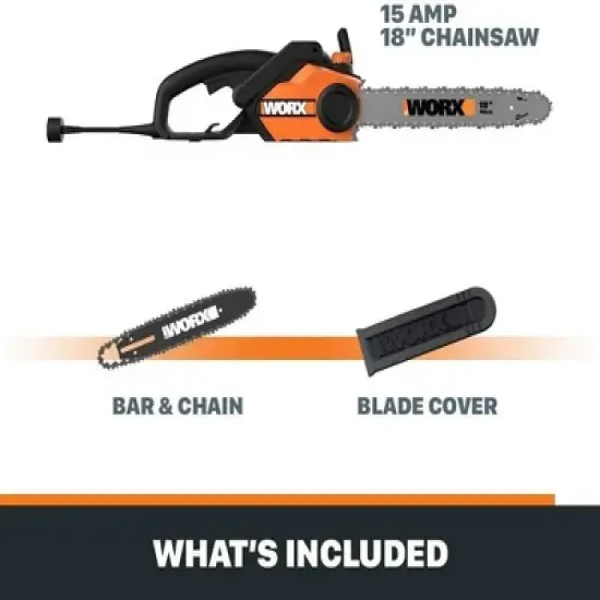 Worx WG304.2 18in 15 Amp Electric Chainsaw with Auto-Tension, Chain Brake image {6}