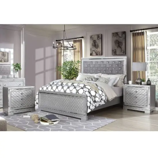 3pc Queen Tenaya Bed with 2 Nightstands Set Silver/Gray - HOMES: Inside + Out image {1}