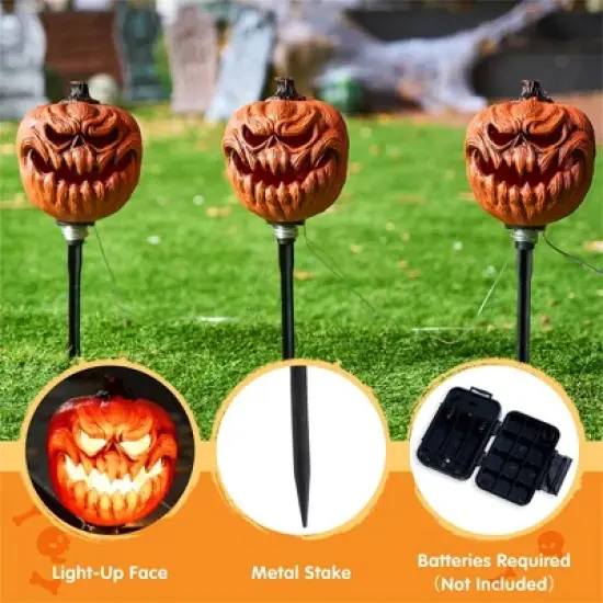 Joyfy 3 Pcs Halloween Pumpkin Pathway Lights Jack-O-Lantern Outdoor Decorations for Party Porch Yard Lawn Garden Prop Haunted House image {3}