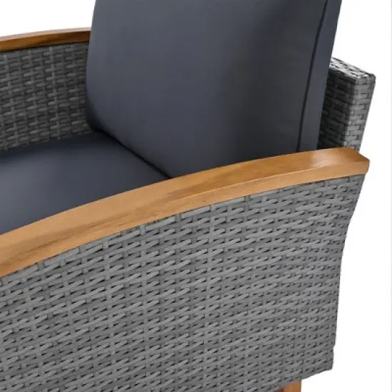 FIONECA 9-Piece Outdoor Patio Rattan Furniture Set with Acacia Wood Legs & Tabletop, PE Rattan Sectional Sofa & Coffee Table, Gray Cushions image {13}