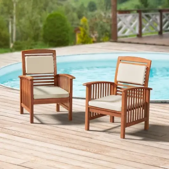 Lyndon 3pc Eucalyptus Wood Outdoor Set with Cushions - Light Brown - Alaterre Furniture image {3}