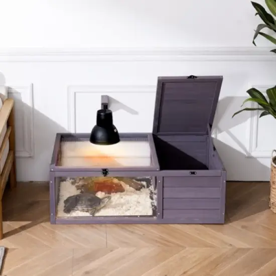 VEVOR Tortoise Habitat, Wooden Tortoise House Indoor & Outdoor, Tortoise Enclosure with Hanging Light Stand,2-Room Reptile Enclosure,38 x24 x13 inch image {1}