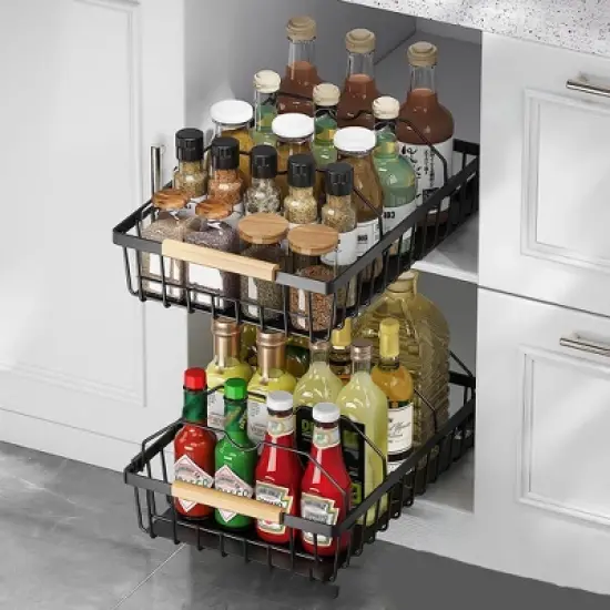 Pull Out Cabinet Organizer, No Drill Pull Out Shelves For Cabinets Multifunctional Sliding Mesh Cabinet Basket For Kitchen Pantry Bathroom Bedroom image {4}
