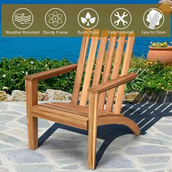 Costway Patio Acacia Wood Adirondack Chair Lounge Armchair Durable Outdoor Garden Yard image {6}