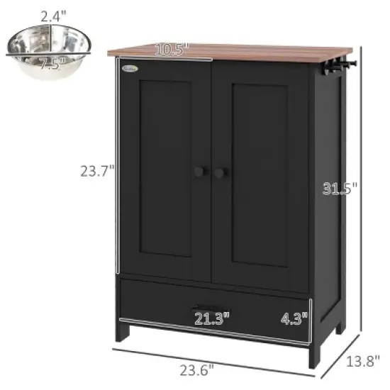 INFURNIC Pet Bowl Feeding Station with Hidden Bowls Storage Cabinet Adjustable Panel for Medium Dogs, Black, 23.6"*13.8"*31.5" image {3}