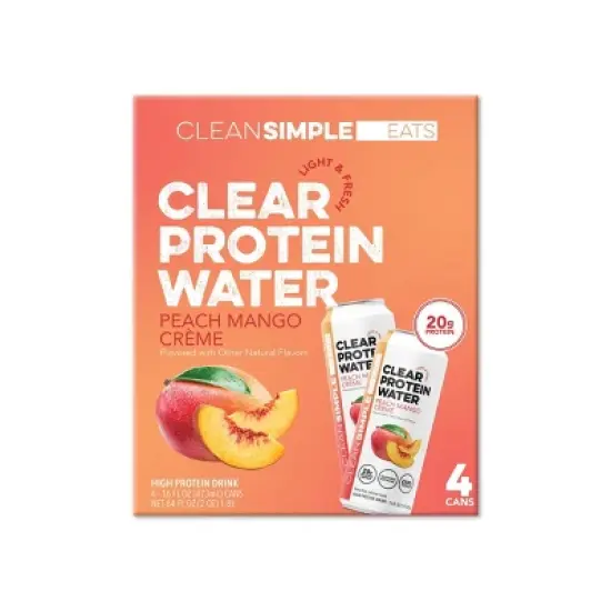 Clean Simple Eats Clear Protein Water Peach Mango Creme Cans - 4pk/16 fl oz image {1}