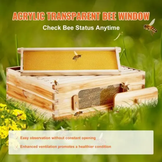 VEVOR Bee Hive Medium Box Starter Kit, 100% Beeswax Coated Natural Cedar Wood, Langstroth Beehive Kit with 10 Frames and Foundations image {3}