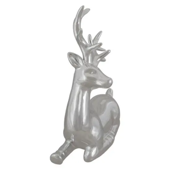 Northlight Shiny Ceramic Sitting Reindeer Christmas Decoration - 10" - Silver image {1}
