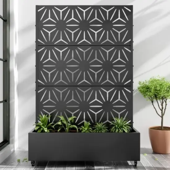 PexFix 72 in. x 47 in. Outdoor Metal Trellis with Planter Box in Star Pattern in Black image {8}
