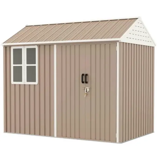Resenkos Storage Garden Shed,Garden Sheds,8' x 6' Metal Garden Storage Shed w/ Doors, Window and Air Vents, Brown image {12}