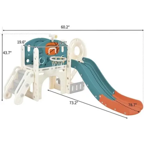 HDPE Kids Slide Playset Structure, Freestanding Castle Climbing Crawling Playhouse with Slide, Arch Tunnel, Ring Toss, and Basketball Hoop image {1}