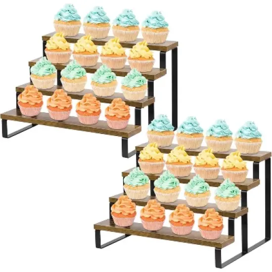 Rustic Wood Cupcake Stand,4 tier Wooden Cupcake Display Riser,Stepped Display Stand for Cupcakes,Perfume,Cologne,Spiece and Other Small Items image {9}