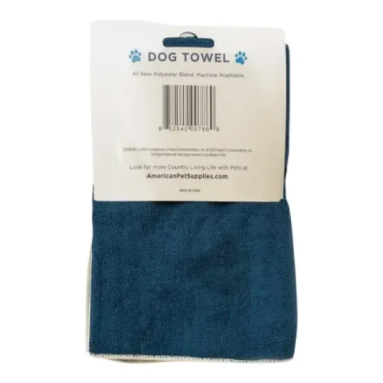 Country Living Large Marine Blue Microfiber Dog Bath Towel - Quick-Drying, Absorbent, and Durable, Machine Washable, Embroidered Paw Print, 48" x 22" image {1}