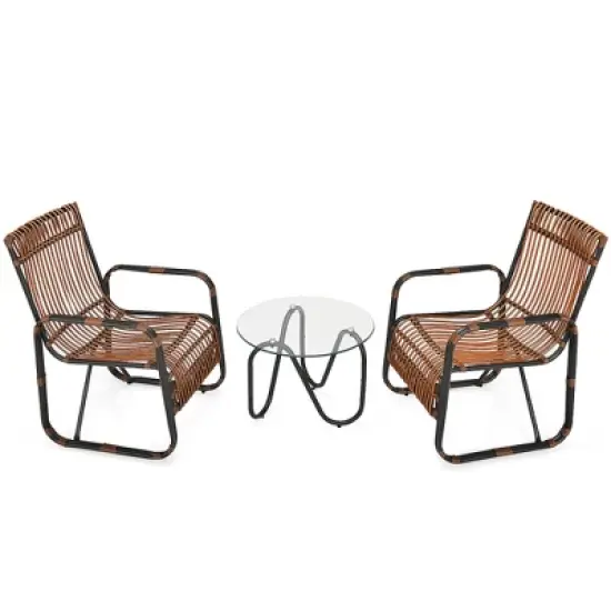 Costway 3PCS Patio Rattan Furniture Set Conversational Sofa Coffee Table Garden image {9}