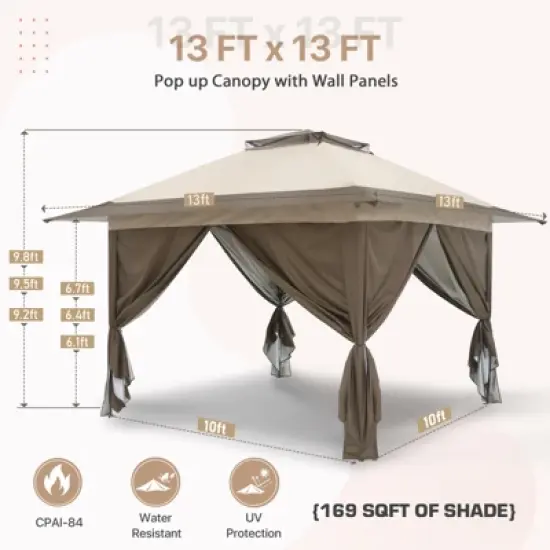 EAGLE PEAK 13'x13' Pop Up Gazebo with 4 Sidewalls, Easy Set Up Canopy for Patio and Backyard image {2}