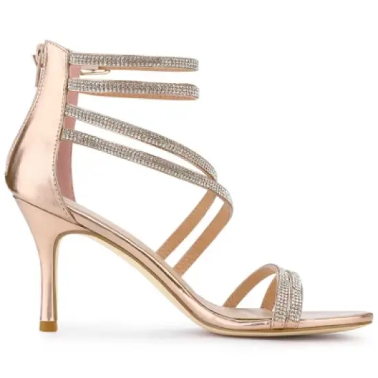 Allegra K Women's Ankle Strap Rhinestone Stiletto Heel image {6}