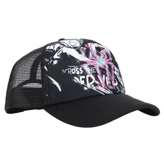 Spider-Man Pink Spidey Logo with Black-and-White Background Black Foam Trucker Hat image {3}