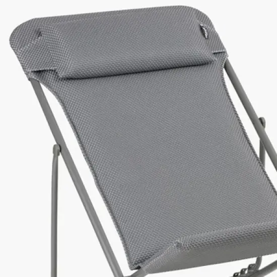 Lafuma Maxi Transat Plus Adjustable Foam Padded Ultra Compact Reclining Foldable Sling Chair with Headrest for Indoors and Outdoors, Silver image {3}