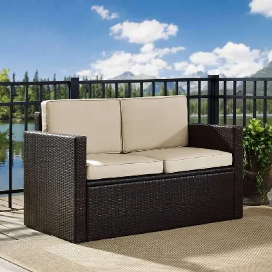 Palm Harbor Outdoor Wicker Loveseat - Sand/Brown - Crosley image {1}