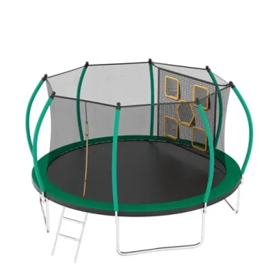 Jump Into Fun 12FT Outdoor Trampoline Equipped With 360-Degree Safety Net, Curved Poles, zipper door Recreational Trampoline for Kids and Adults image {2}