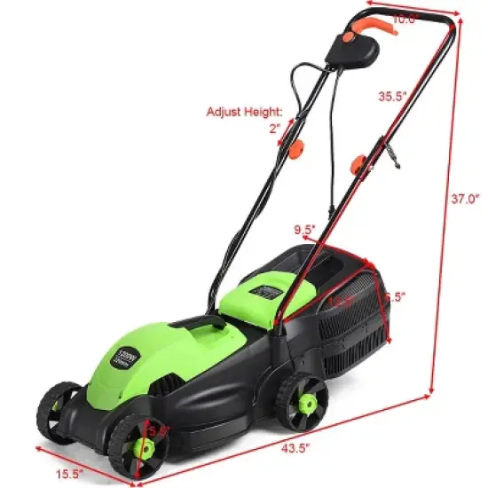Costway 12 Amp 13-Inch Electric Push Lawn Corded Mower With Grass Bag Green image {3}