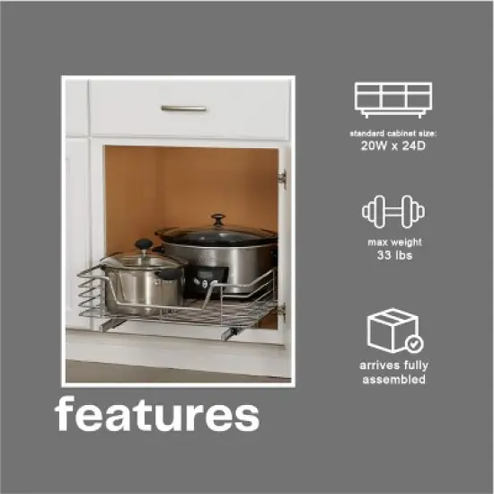 Glidez Multipurpose Chrome-Plated Steel Pull-Out/Slide-Out Storage Organizer for Under Cabinet Use - Chrome image {2}