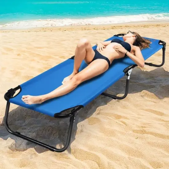 Costway Folding Camping Bed Outdoor Portable Military Cot Sleeping Hiking Travel Blue image {2}