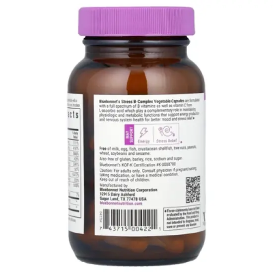Bluebonnet Nutrition Stress B-Complex With Vitamin C, 50 Vegetable Capsules image {2}