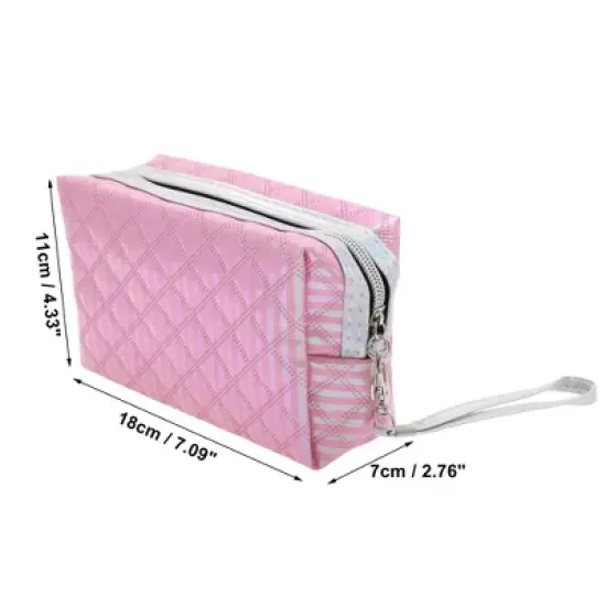 Unique Bargains Women's Solid Color Diamond Grid Makeup Bag 1 Pc image {1}