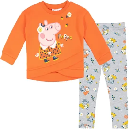 Peppa Pig Girls Pullover Crossover Fleece Sweatshirt and Leggings Outfit Set Toddler image {9}
