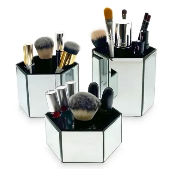 OnDisplay Tressa Set of 3 Hexagon Mirrored Trays for Makeup/Cosmetics, Brushes, Office, Jewelry and Accessories image {2}