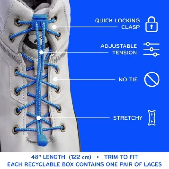 The Original Stretchlace Quick Lock No-Tie Elastic Shoelaces &ndash; Blue Adjustable Shoe Laces (1 Pair) image {3}