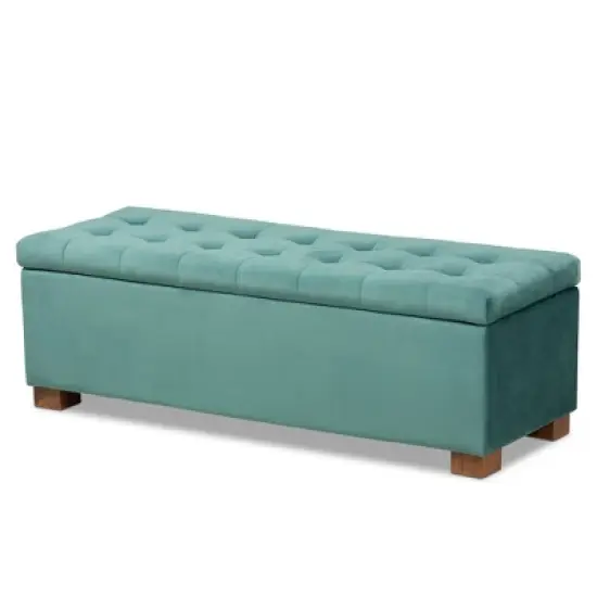 Roanoke Velvet Upholstered Grid Tufted Storage Ottoman Bench - Baxton Studio image {13}