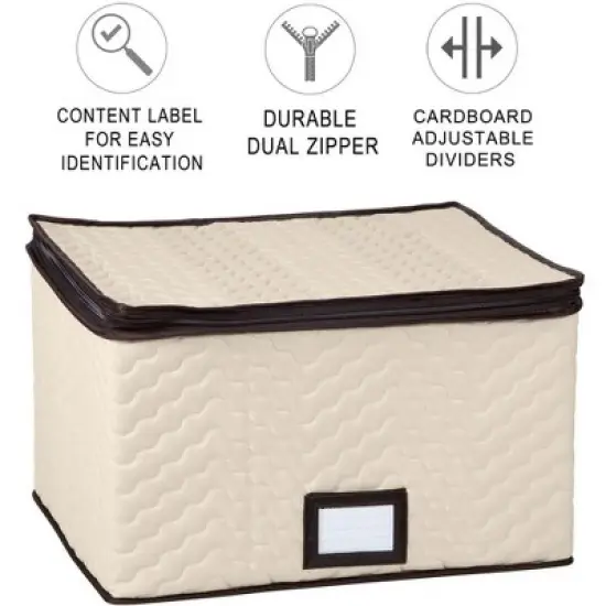 Wine Glass Storage Box with Dividers, Durable Quilted Microfiber - Holds 12 Wine Glasses 3.75" W up to 10" Tall - Stemware Storage Case image {1}