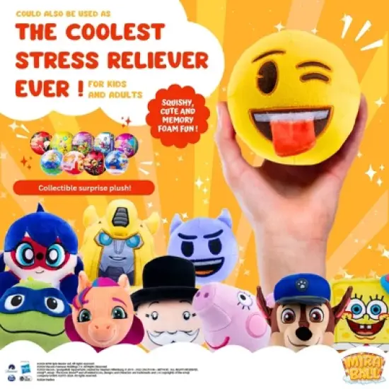 Emoji MiraBall, 3-in-1 Surprise, 2 Pack, Blind Box Toys for Kids - Collectable Pieces - Metal Ball, Plush, Stickers, White Ribbon image {4}