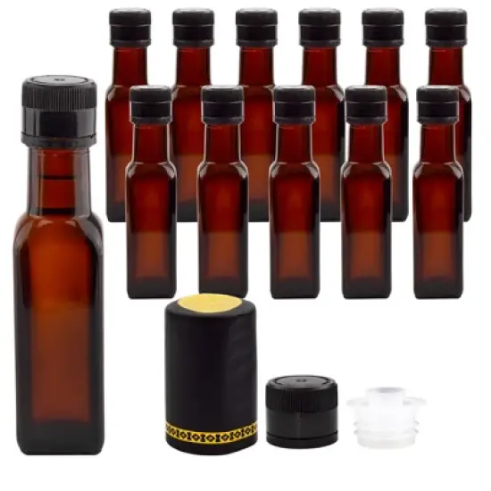 Cornucopia 4oz Olive Oil Bottles 12pk; Empty Sauce/Condiment Bottles w/ Dripper Inserts, Caps, and Seals image {8}