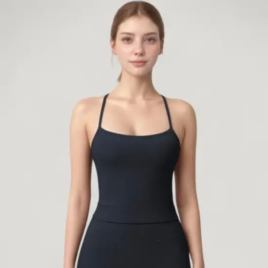 Anna-Kaci Active Women's Strappy Back Slim Fit Athletic Tank Top with Built-In Shelf Bra image {1}