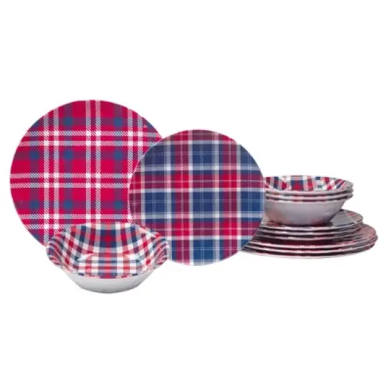 12pc Patriotic Plaid Melamine Dinnerware Set - Certified International image {5}