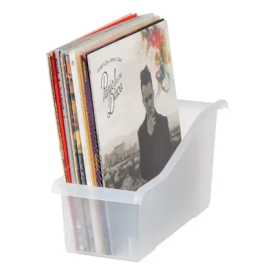 IRIS USA 8-Pack 15" x 6" Plastic Connecting Book and Paper Storage Container Bin, Vertical Standing Plastic Notebook File Craft Organizer Box, Clear image {6}