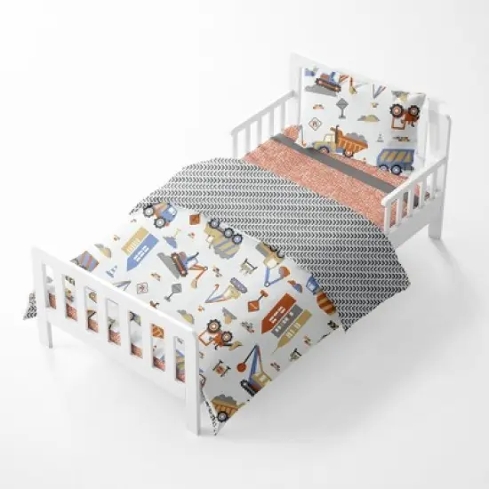 Bacati - Construction Yellow Orange Blue Gray 4 pc Toddler Bedding Set image {2}