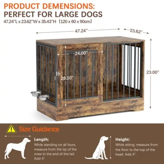 SUGIFT 2-in-1 47in Wooden Dog Crate Furniture for Large Dogs, Heavy-Duty Kennel with Double Doors, Stylish End Table Design image {3}
