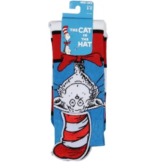 Dr. Seuss Cat In The Hat Adult Mid Calf Crew Socks with 3D Embroidered Hat Multicoloured image {3}