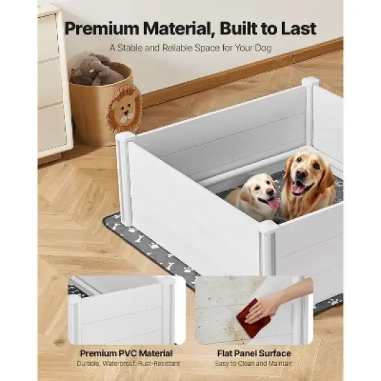 VEVOR Dogs Whelping Box, 48 x 48 x 18.1 inch, Plastic PVC Puppies Playpen with Height Adjustable Door and Washable Pee Pad, Milk White image {3}